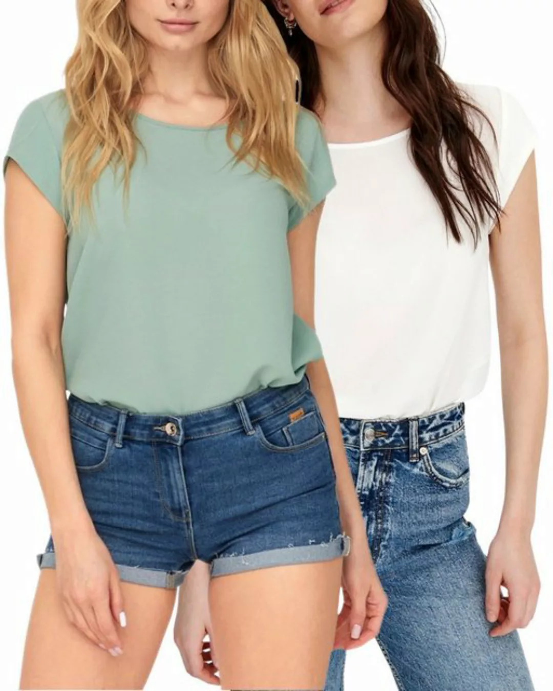 ONLY Shirtbluse (2er Pack) Basic Shirt mit gekreppten Muster im Doppelpack günstig online kaufen