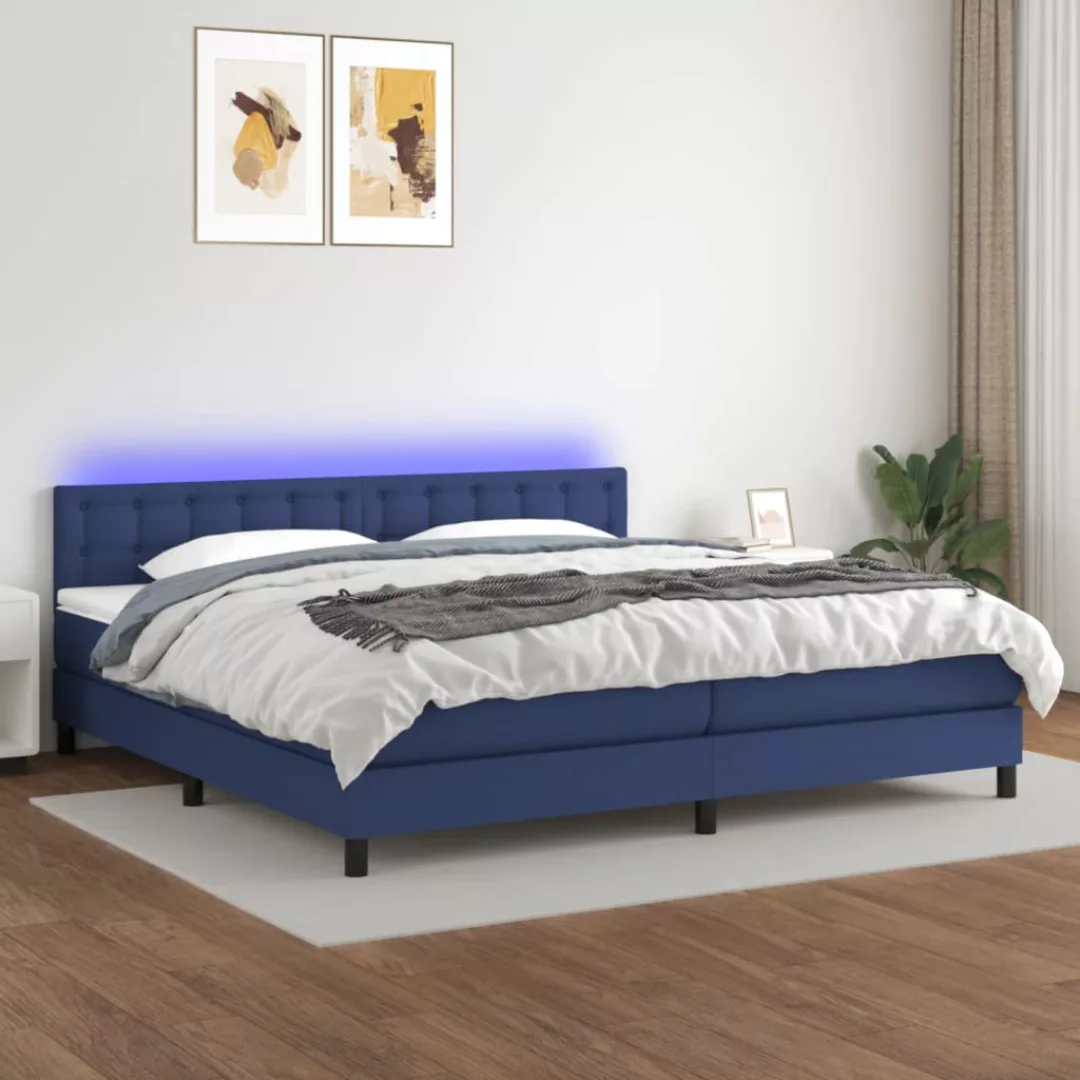 Vidaxl Boxspringbett Mit Matratze & Led Blau 200x200 Cm Stoff günstig online kaufen