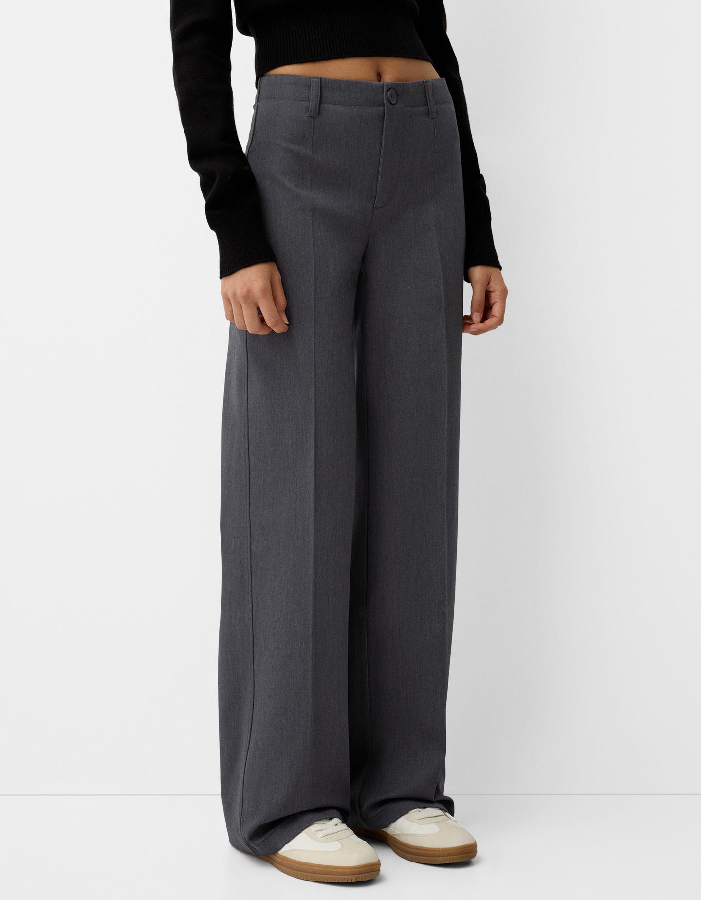 Bershka Wide Leg Tailoring-Hose Damen 38 Dunkelgrau günstig online kaufen