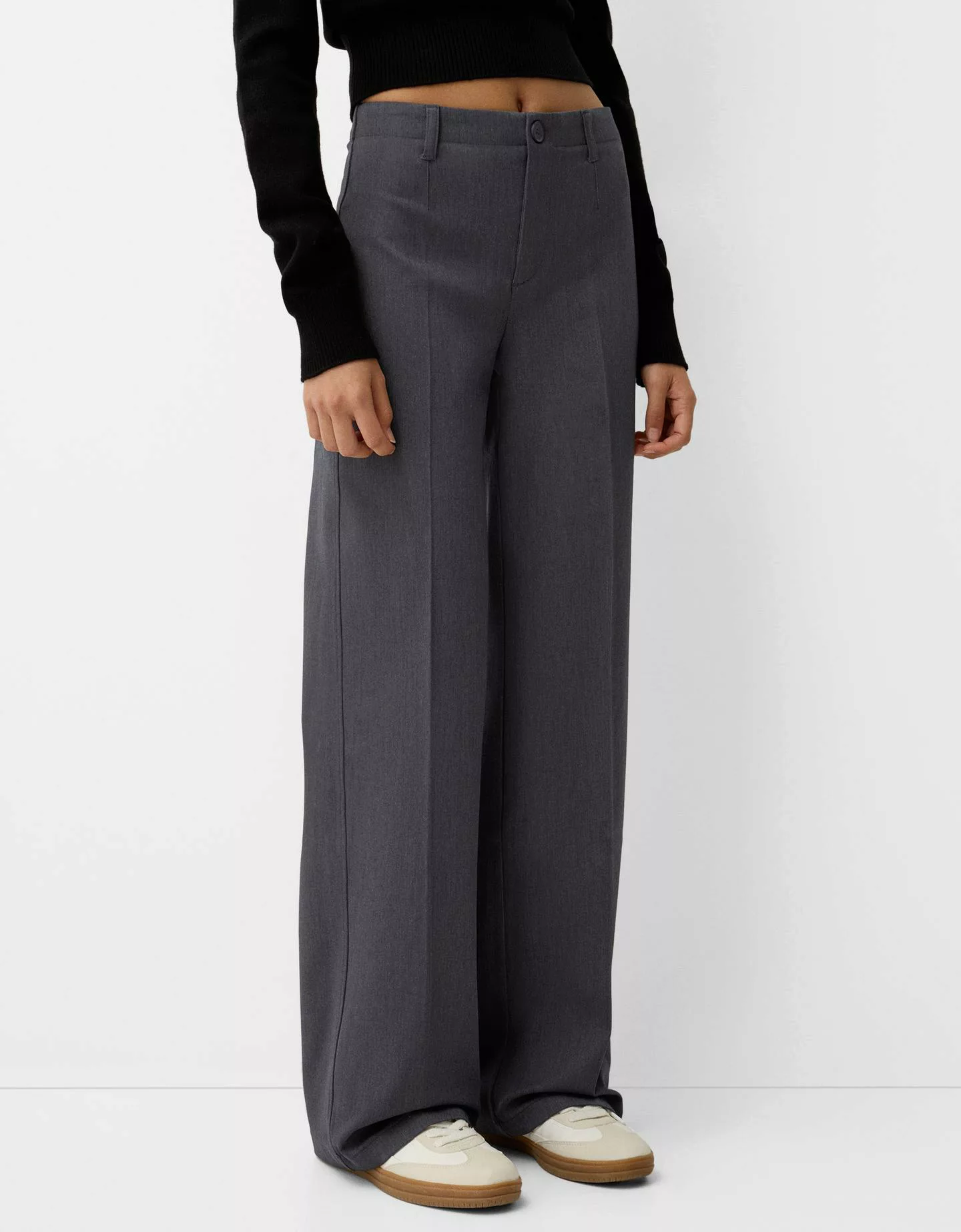 Bershka Wide Leg Tailoring-Hose Damen 40 Dunkelgrau günstig online kaufen