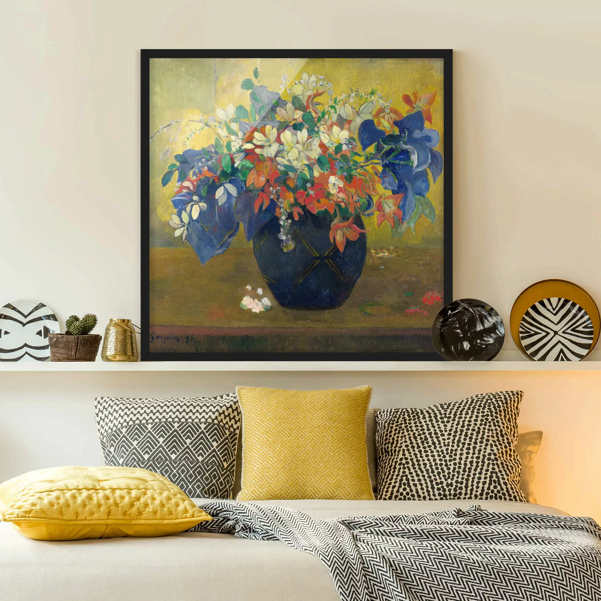 Bild mit Rahmen Kunstdruck - Quadrat Paul Gauguin - Vase mit Blumen günstig online kaufen