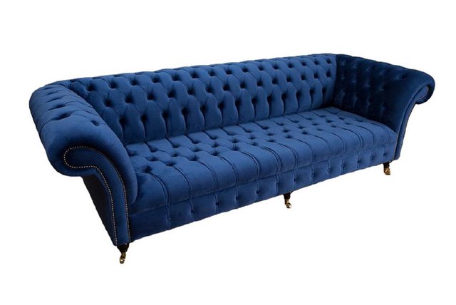 JVmoebel 4-Sitzer Chesterfield Sofa Textil Design Luxus Blau Klassische Sof günstig online kaufen