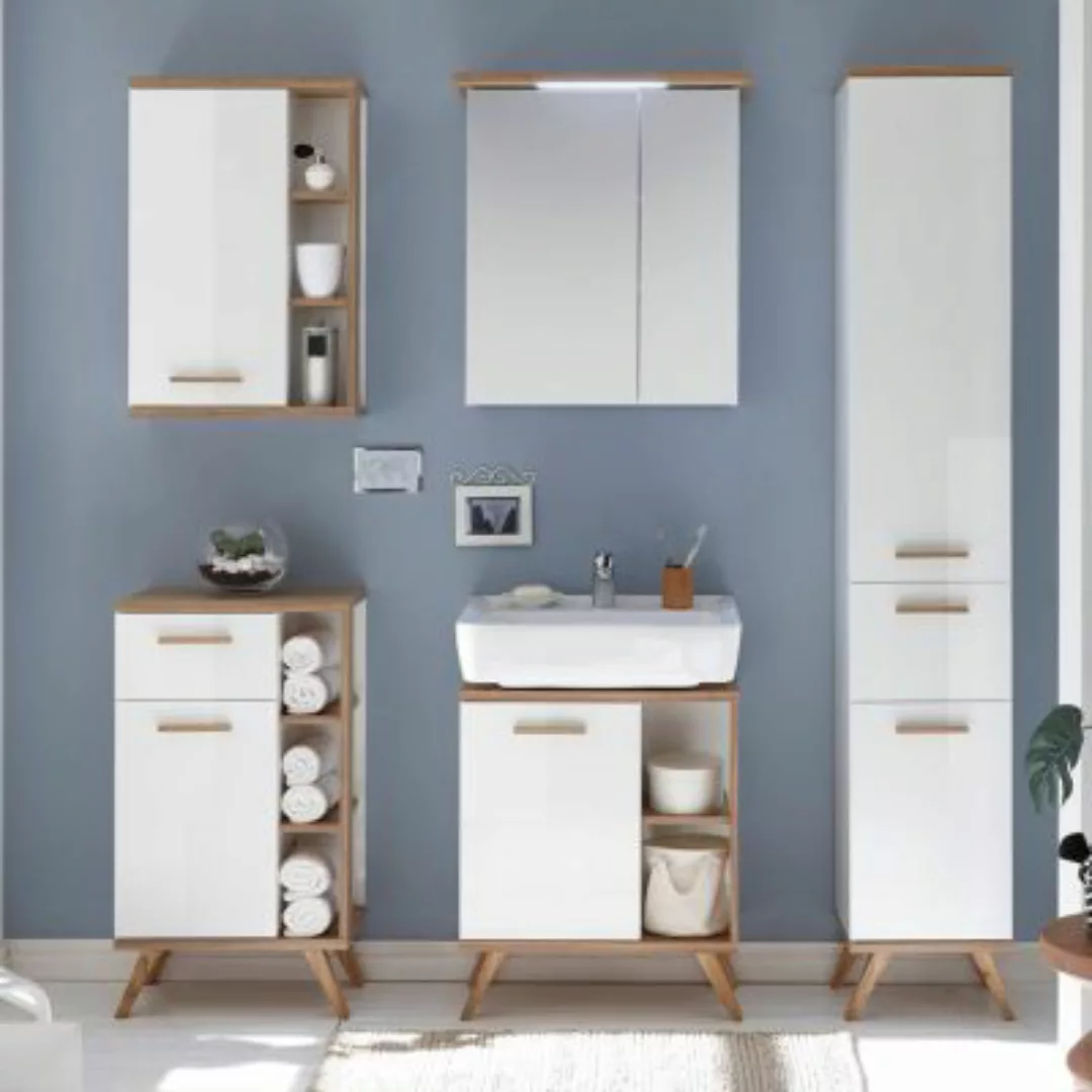 Lomadox Badezimmer Möbel-Set MALANJE-66 Badmöbel Komplett-Set in weiß glänz günstig online kaufen