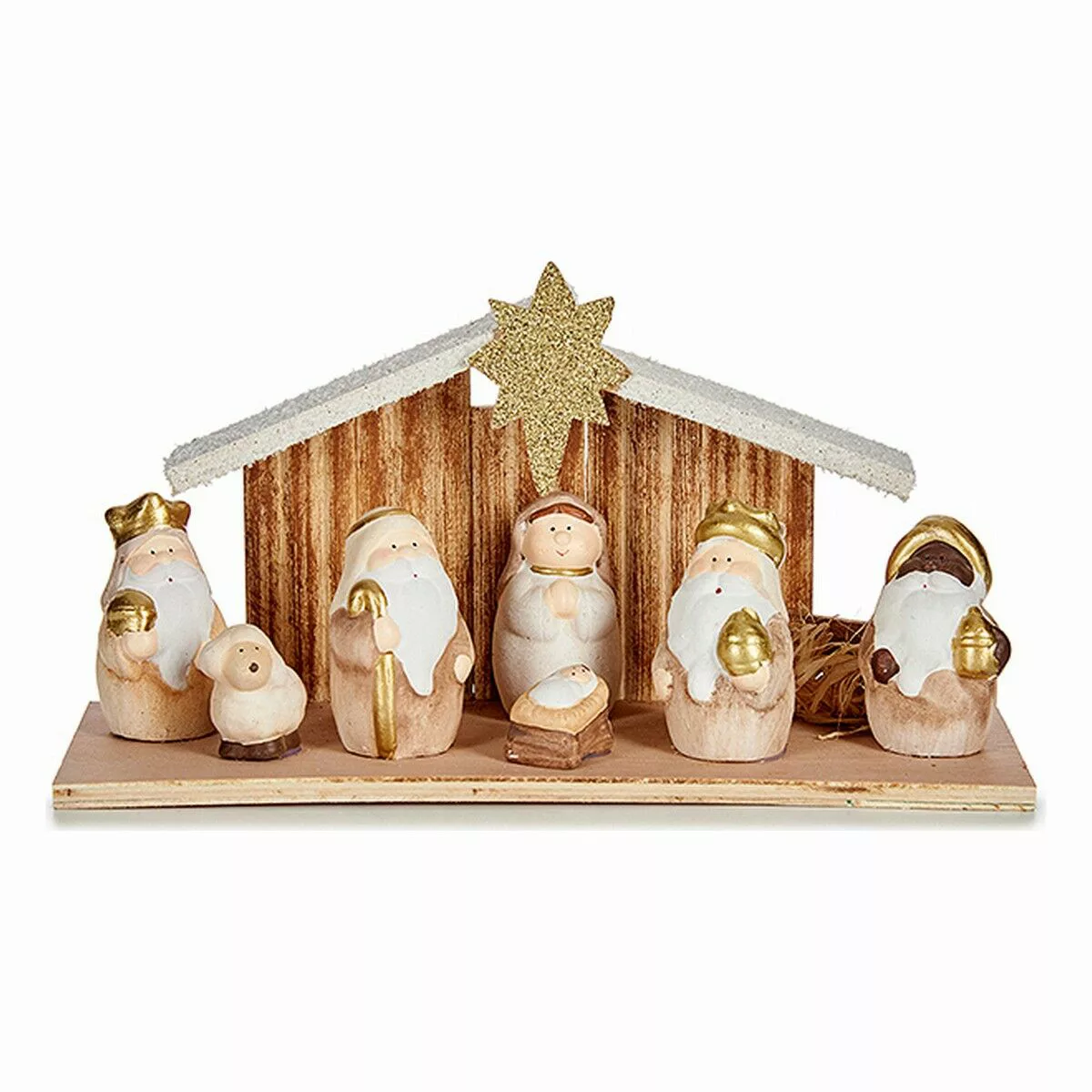 Weihnachtskrippe Led Leicht Aus Keramik Golden Holz Braun Weiß (11 X 15,5 X günstig online kaufen