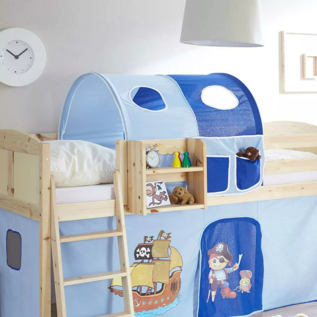 Kinder-Hochbett in Blau Vorhang günstig online kaufen