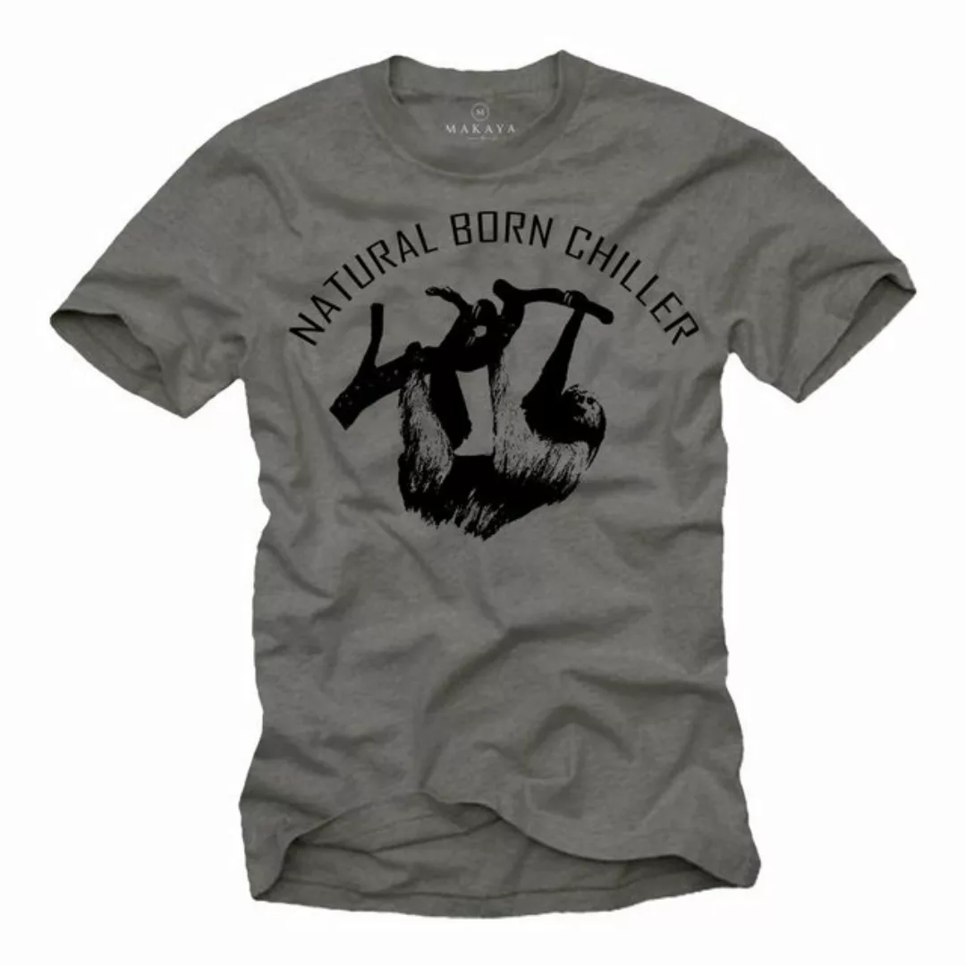 MAKAYA T-Shirt Herren Lustig mit Spruch - Aufdruck Natural Born Chiller Fau günstig online kaufen