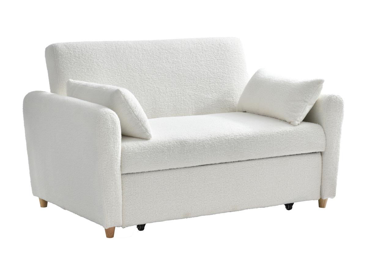 Sofa 2-Sitzer mit Schlaffunktion - Bouclé-Stoff - Weiß - AYLA günstig online kaufen