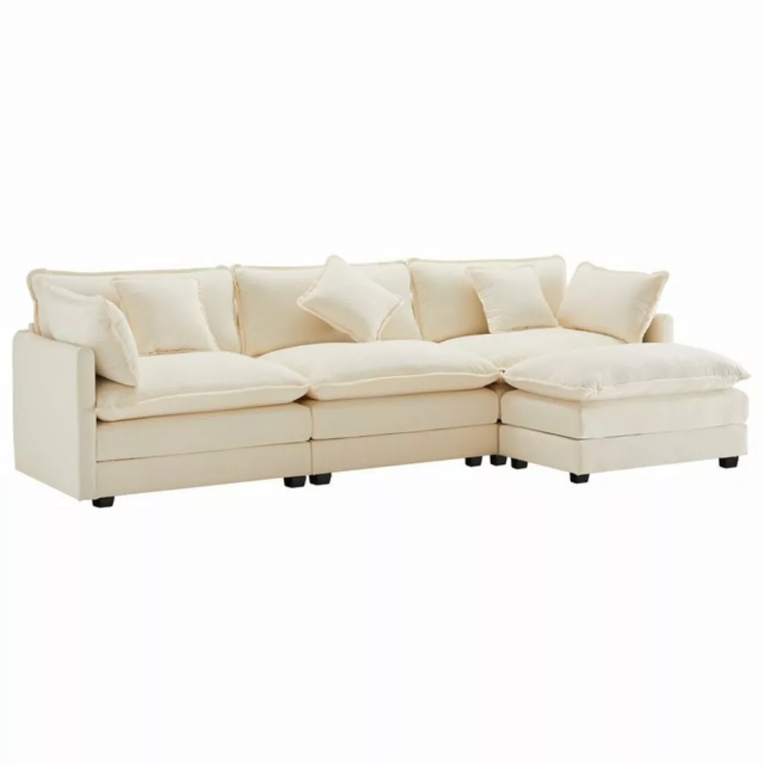 Gotagee Sofa Dreisitzer-Sofa Polstermöbel Ecksofa mit Fußstütze Beige Polst günstig online kaufen