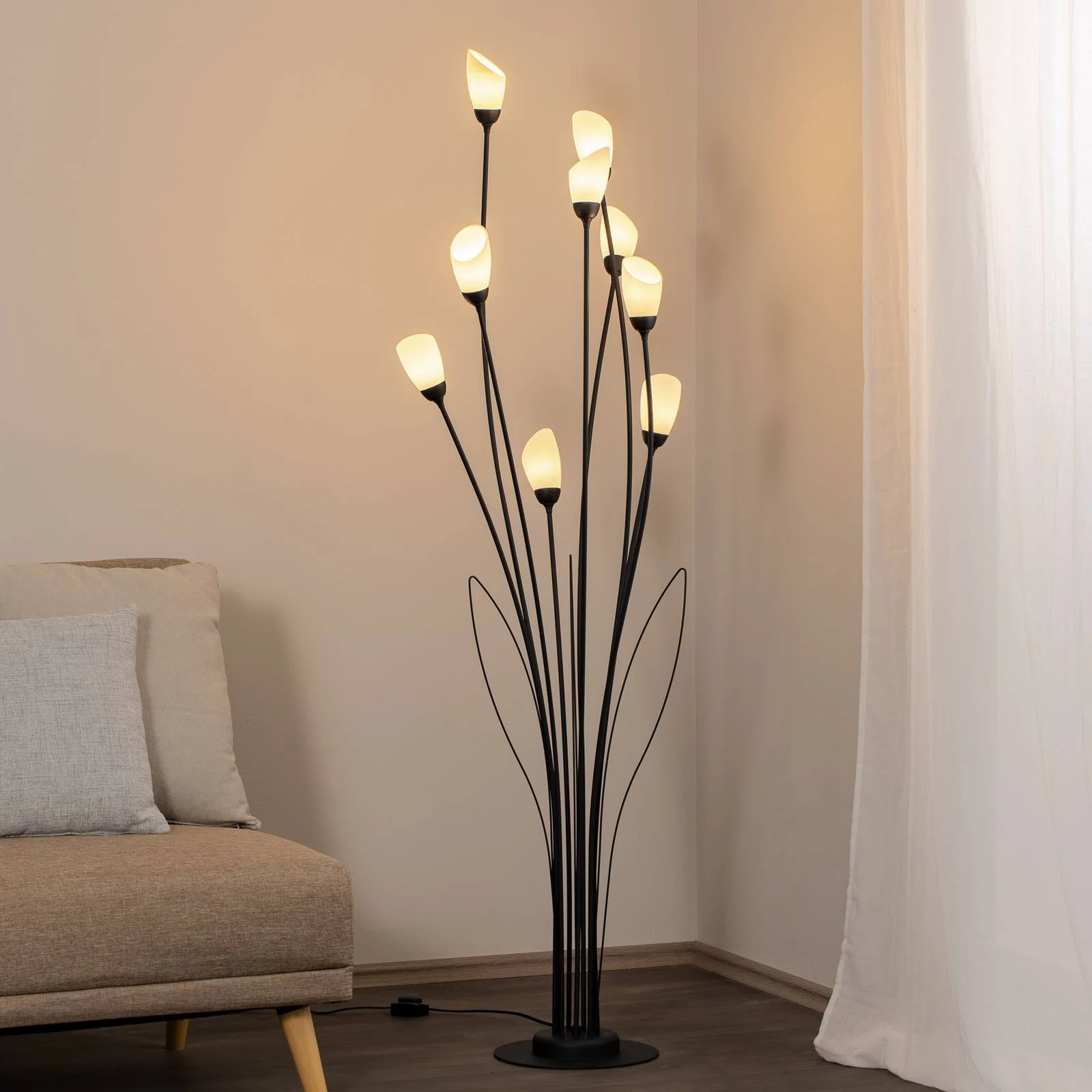 Stehleuchte Gloriosa, schwarz, Glas, 9-flammig günstig online kaufen
