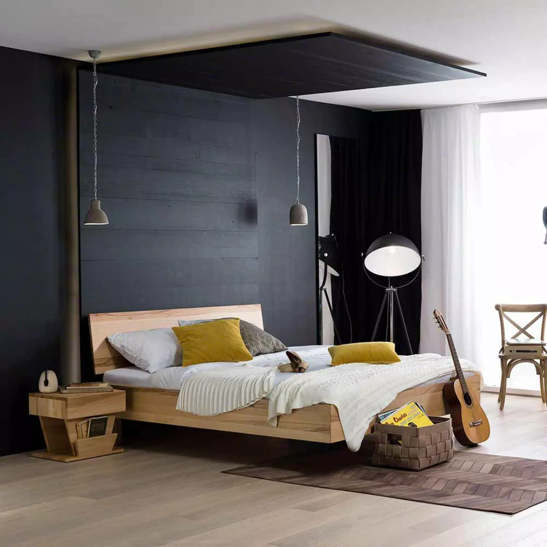Bett aus Kernbuche Massivholz schwebend günstig online kaufen