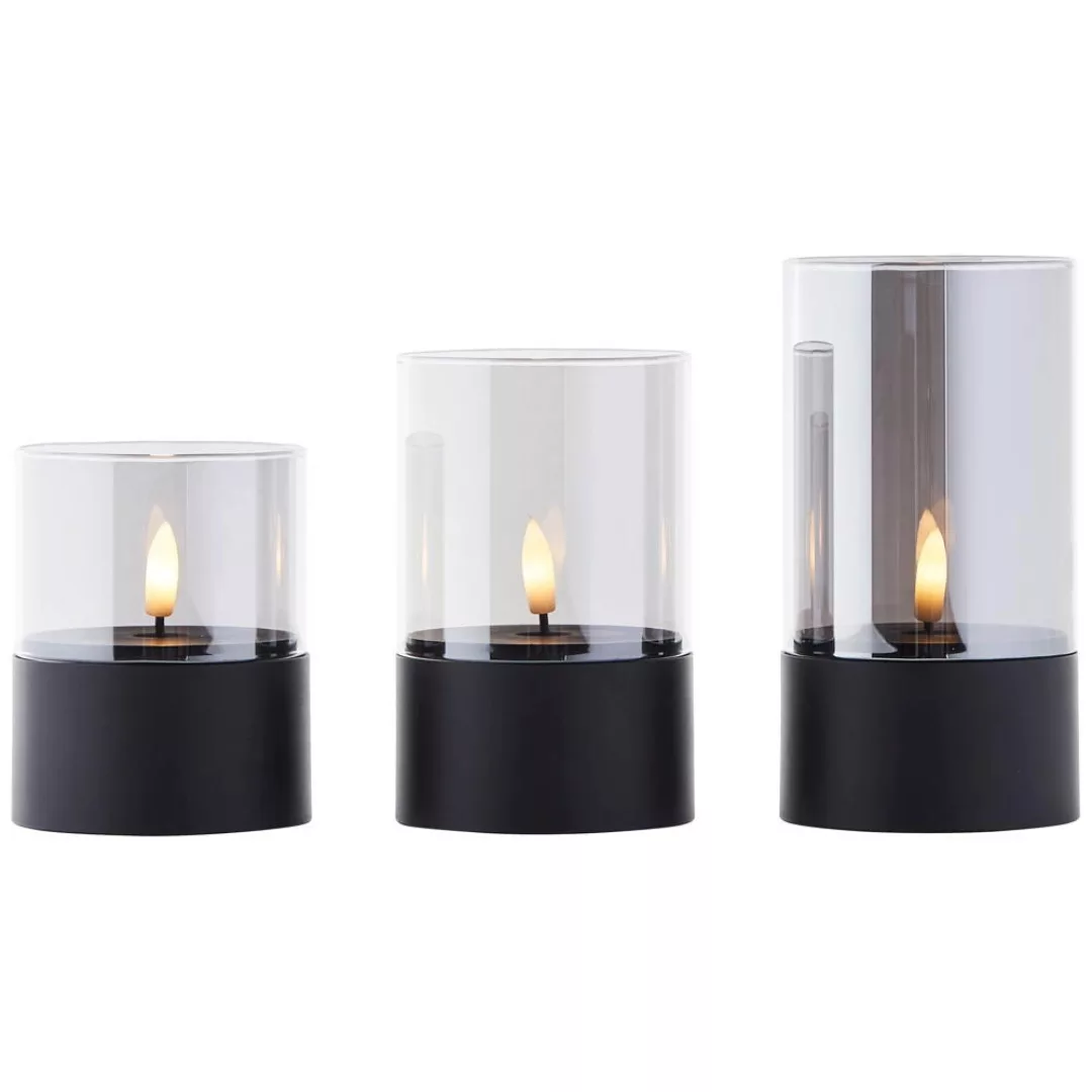 LED Batterie Tischleuchte Bougie in Rauchglas und Schwarz IP44 günstig online kaufen