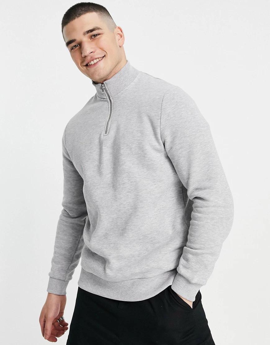 ASOS DESIGN – Sweatshirt in Kalkgrau mit kurzem Reißverschluss günstig online kaufen