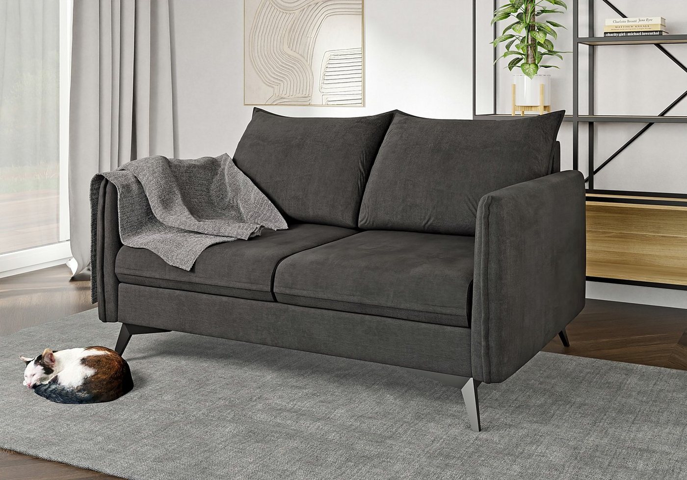 S-Style Möbel 2-Sitzer Sofa Azalea mit Schwarz Metall Füßen aus Luxusmicrof günstig online kaufen