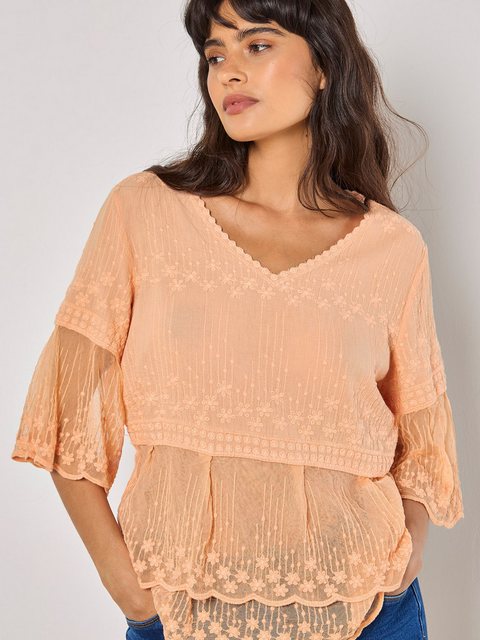 Apricot Klassische Bluse Embroidered Cotton Mesh Top, (1-tlg) mit Stickerei günstig online kaufen