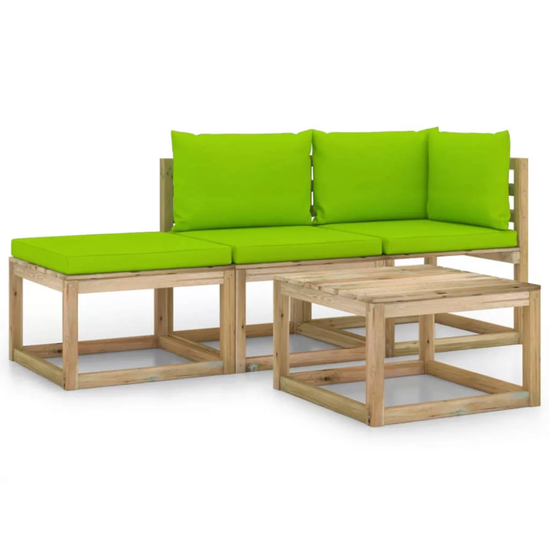 4-tlg. Garten-lounge-set Mit Hellgrünen Kissen günstig online kaufen