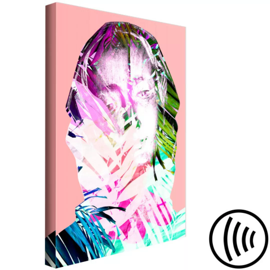 Leinwandbild Neon Madonna - Buntes Porträt einer Frau mit einem botanischen günstig online kaufen