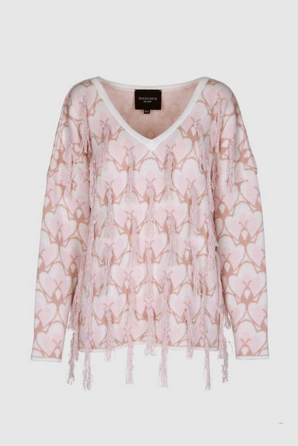 Boscana V-Ausschnitt-Pullover Pullover aus Merinowolle in Rosa und Weiss günstig online kaufen