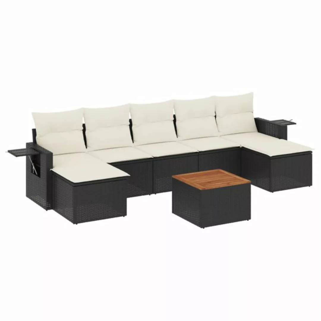 vidaXL Sofaelement 8-tlg. Garten-Sofagarnitur mit Kissen Schwarz Poly Ratta günstig online kaufen