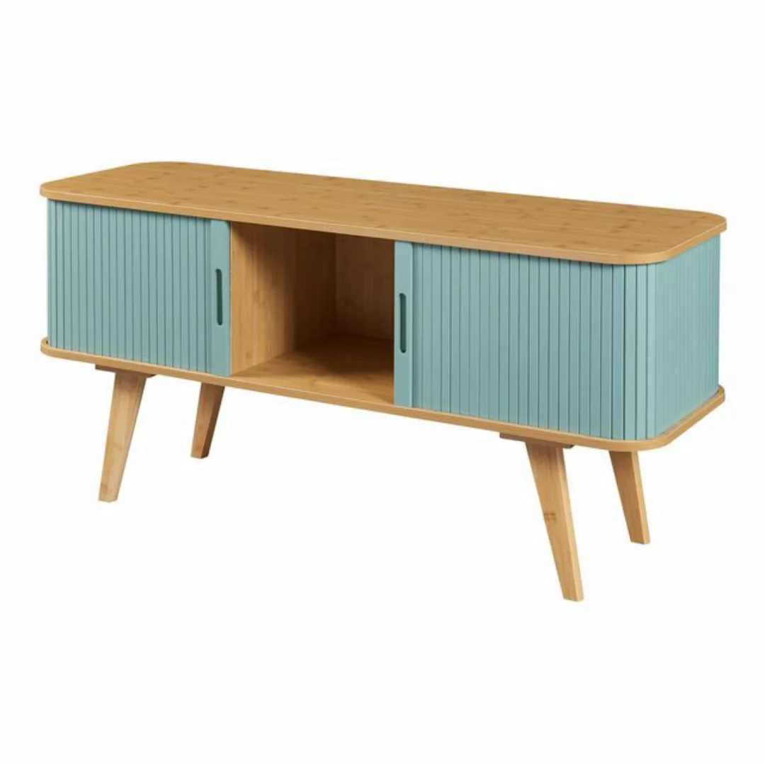 en.casa TV-Schrank »Tysvær« mit 2 Schiebetüren 120x40x58 cm Bambus / Blau günstig online kaufen