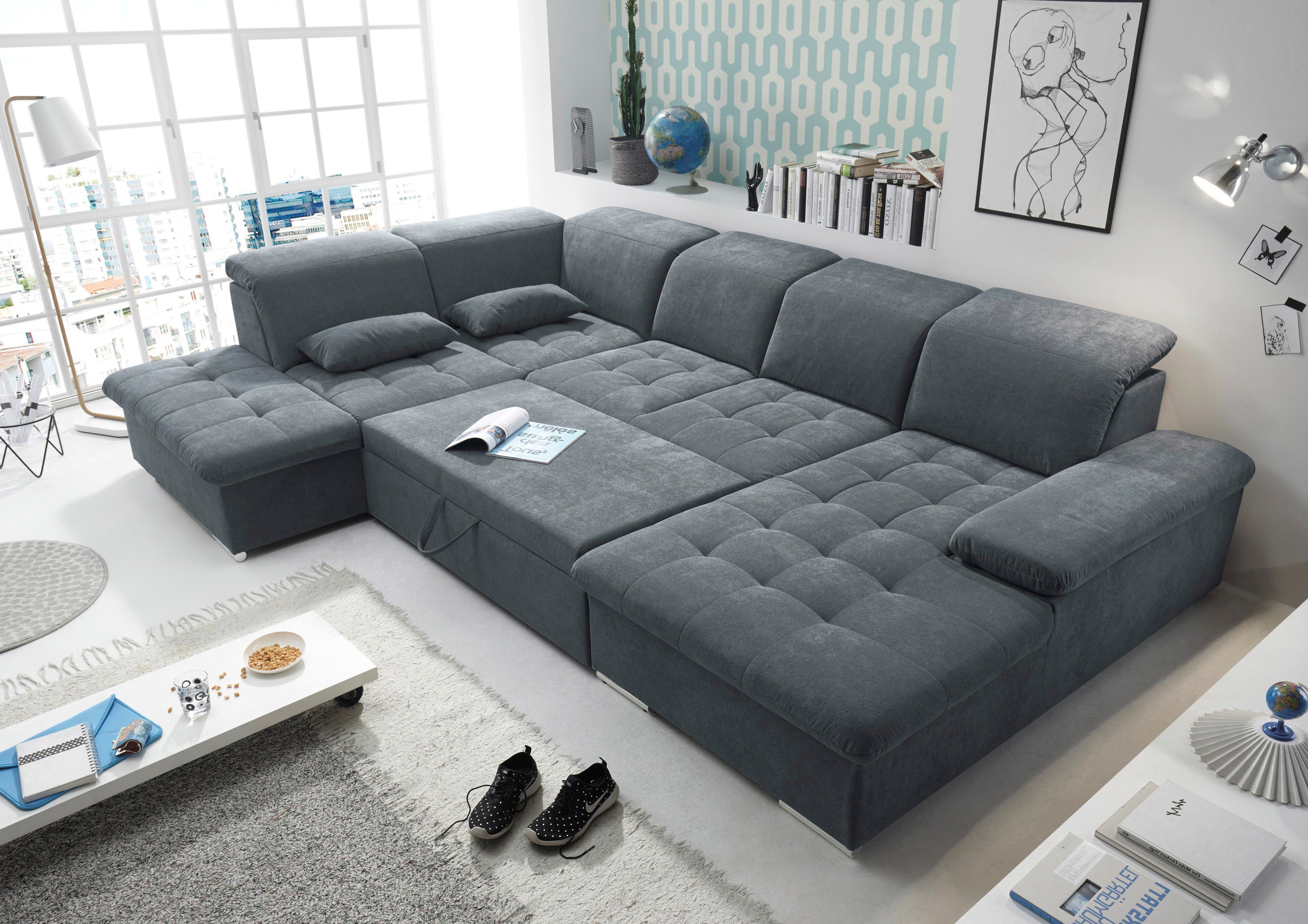 ED EXCITING DESIGN Wohnlandschaft Wayne, mit Bettfunktion, Bettkasten und N günstig online kaufen