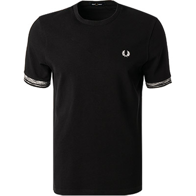 Fred Perry – T-Shirt in Schwarz mit Kontraststreifen im Space-Dye-Design günstig online kaufen