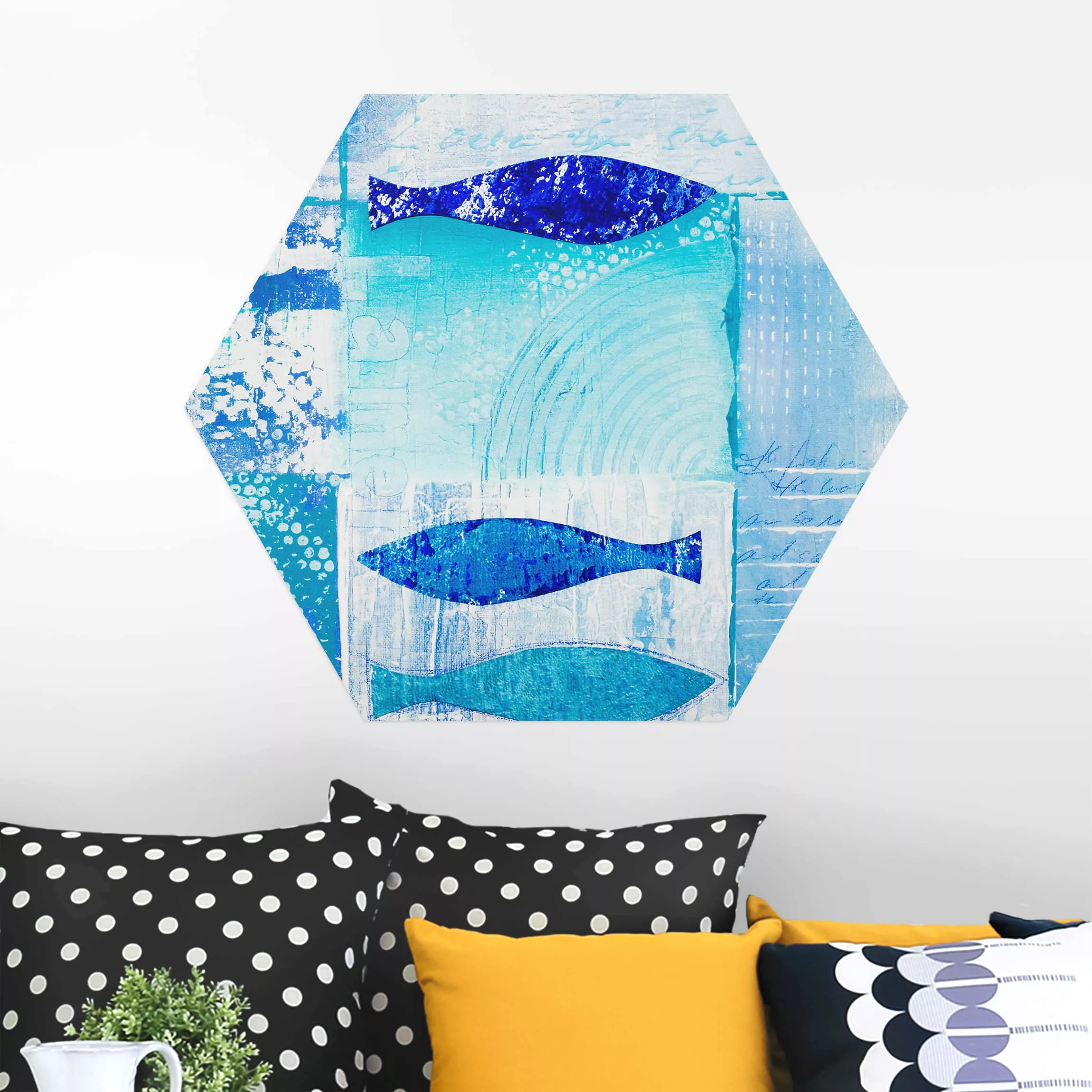 Hexagon-Alu-Dibond Bild Tiere Fish in the Blue günstig online kaufen