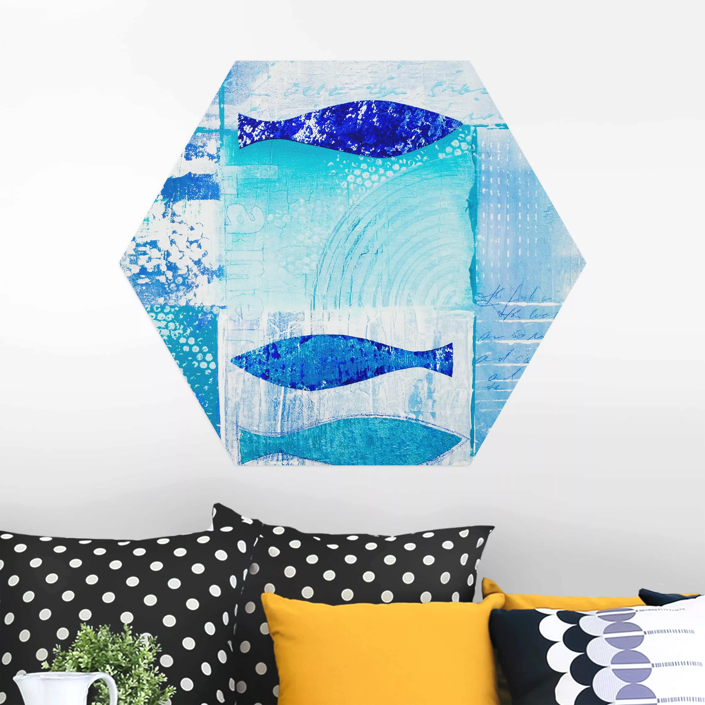 Hexagon-Alu-Dibond Bild Fish in the Blue günstig online kaufen