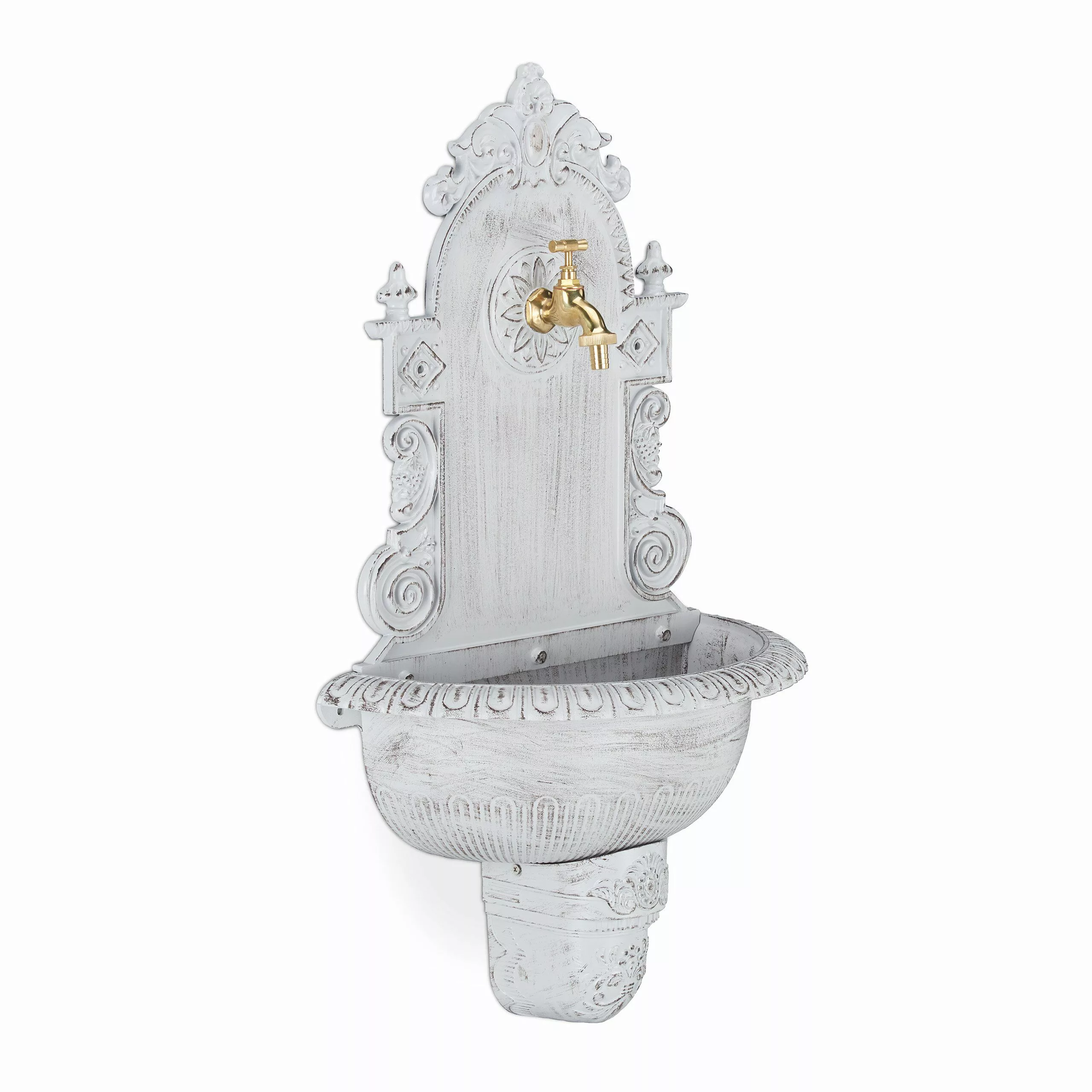 relaxdays Gartenbrunnen XL Wandbrunnen antik, Weiß günstig online kaufen