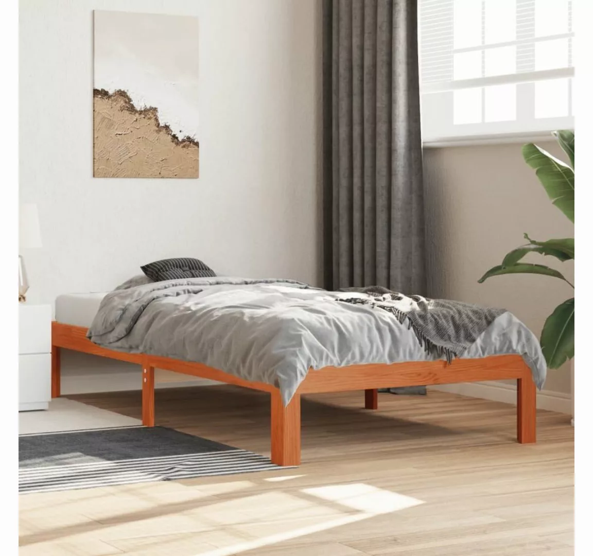 vidaXL Bett Massivholzbett ohne Matratze Wachsbraun 75x190 cm Kiefernholz günstig online kaufen