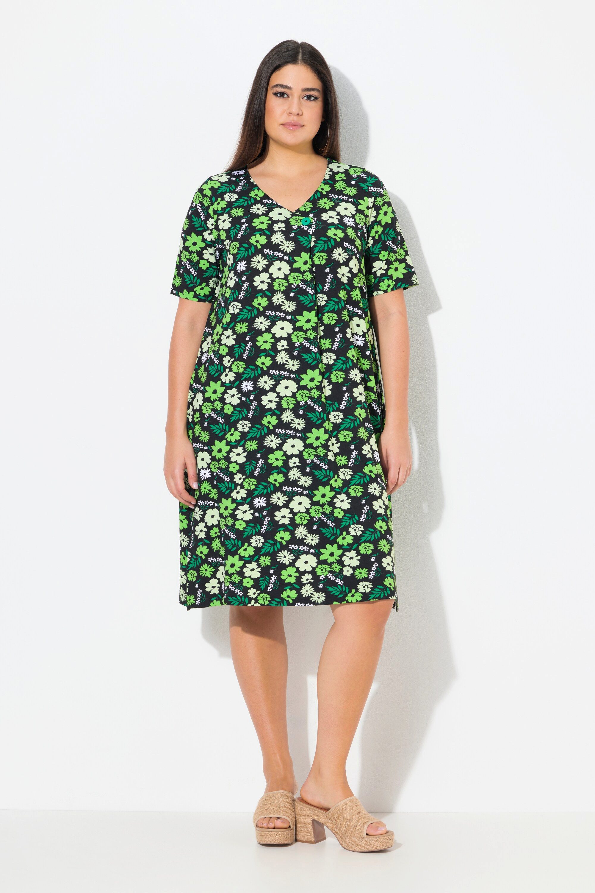 Ulla Popken Jerseykleid Jerseykleid Blüten A-Linie günstig online kaufen