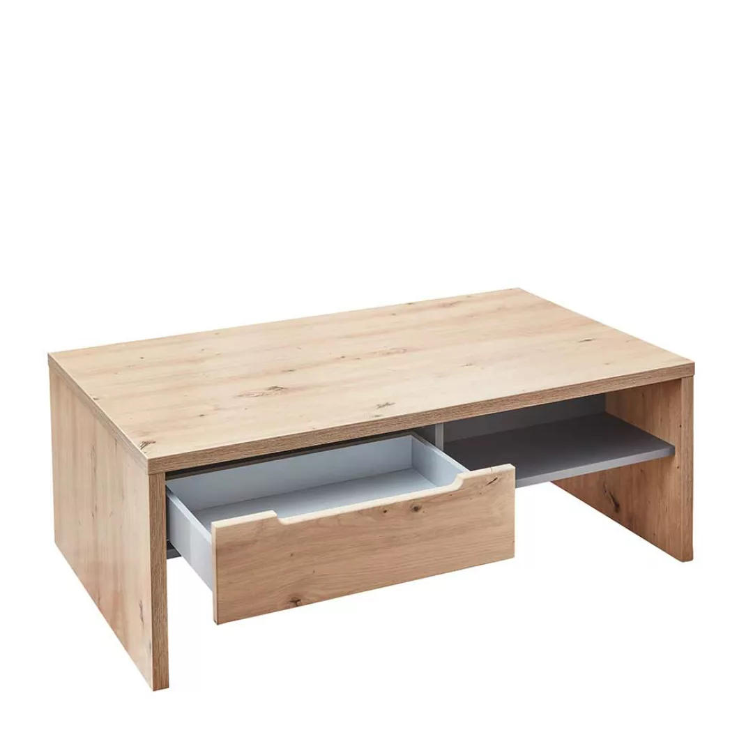 Sofa Tisch rechteckig in Wildeichefarben zwei Schubladen günstig online kaufen