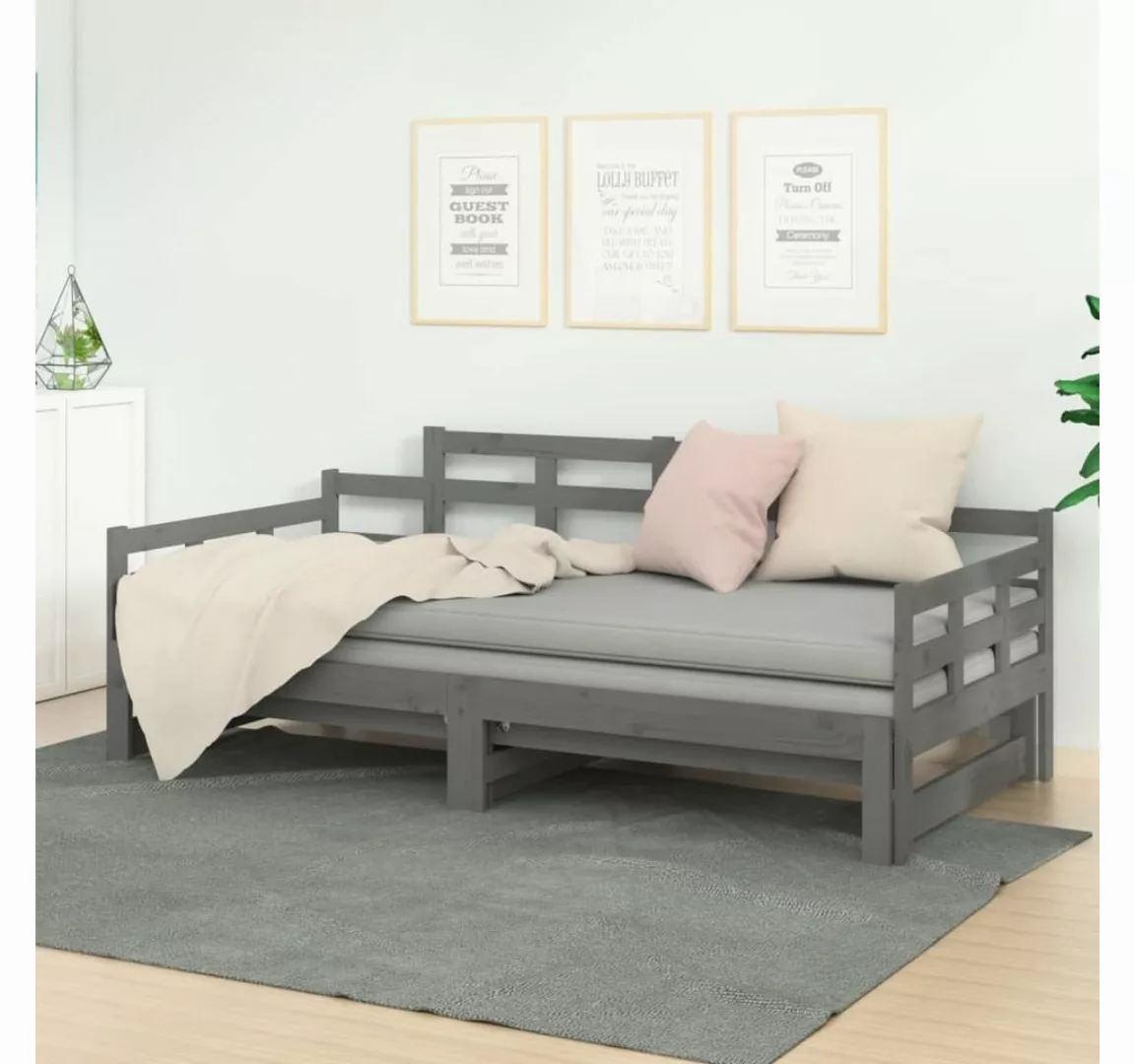 furnicato Bett Tagesbett Ausziehbar Grau Massivholz Kiefer 2x(80x200) cm günstig online kaufen