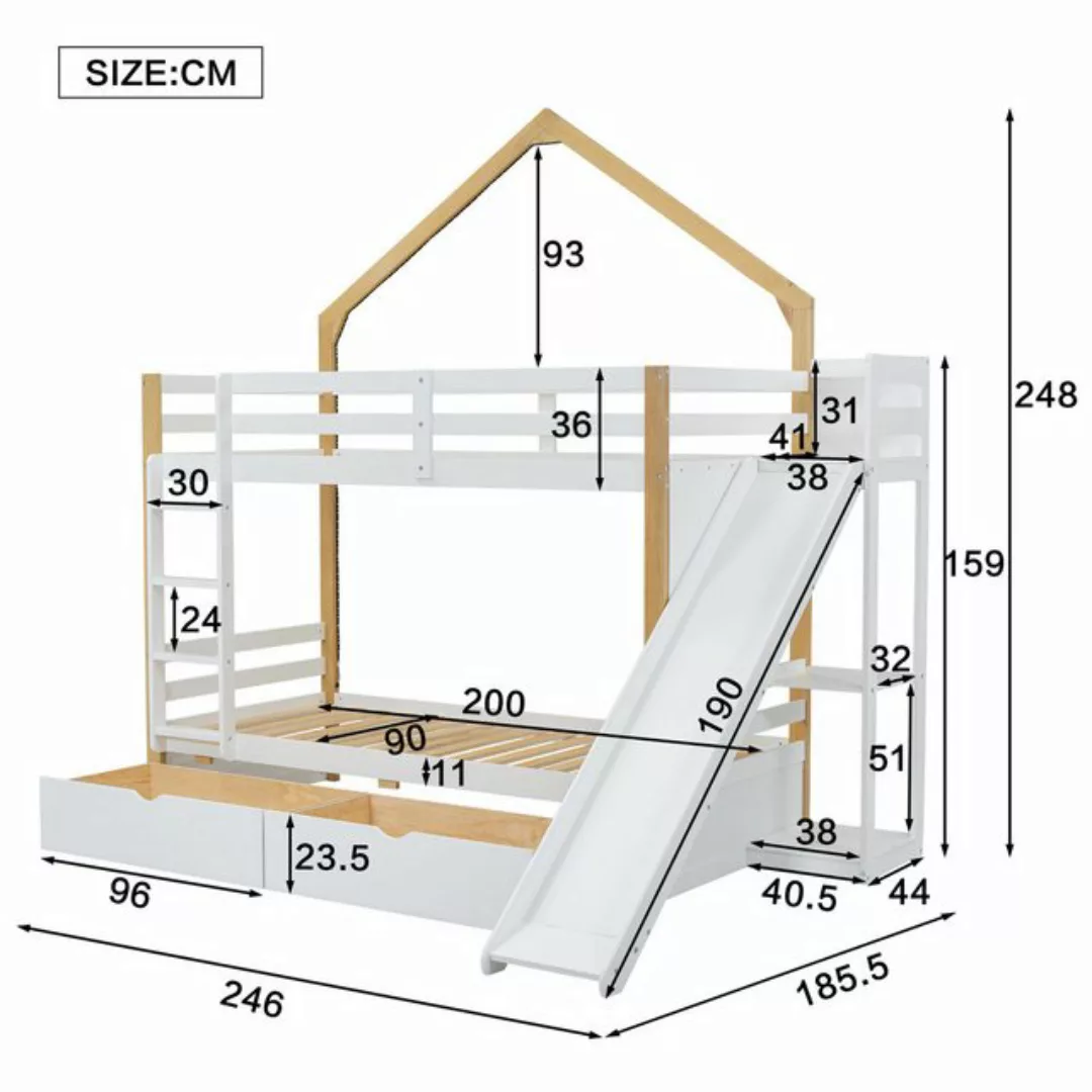 HAUSS SPLOE Etagenbett 90x200cm mit Lichtstreifen, 2 Schubladen, Stufen, Da günstig online kaufen