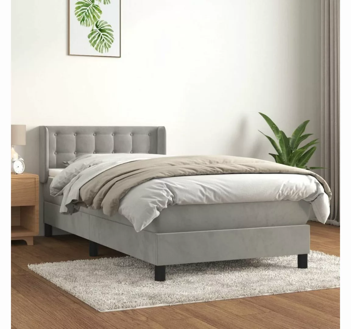 furnicato Bett Boxspringbett mit Matratze Hellgrau 90x190 cm Samt günstig online kaufen