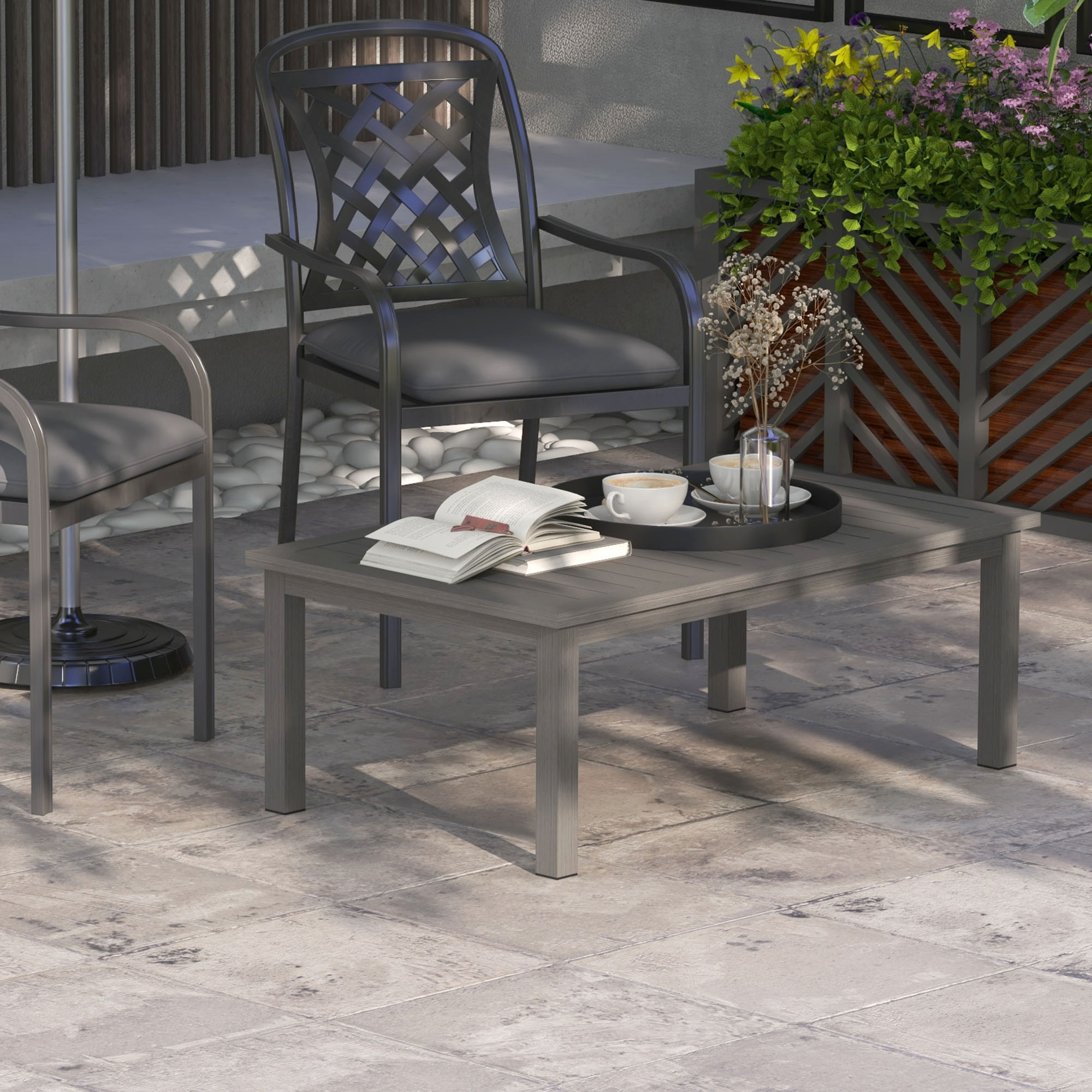 Outsunny Rechteckiger Couchtisch Gartentisch mit Lattenplatte für Innen/Auß günstig online kaufen