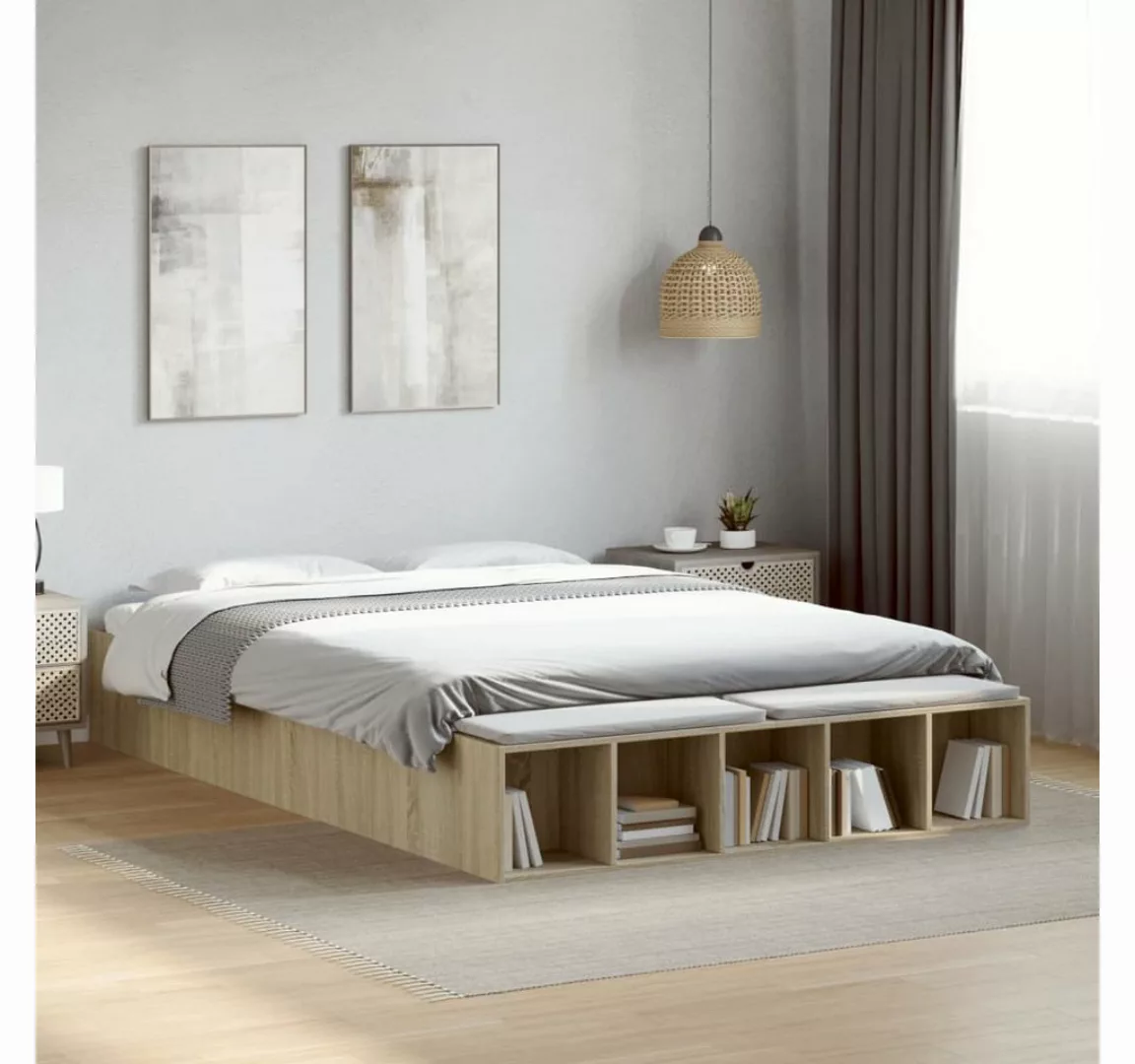 vidaXL Bett, Bettgestell Sonoma-Eiche 140x200 cm Holzwerkstoff günstig online kaufen