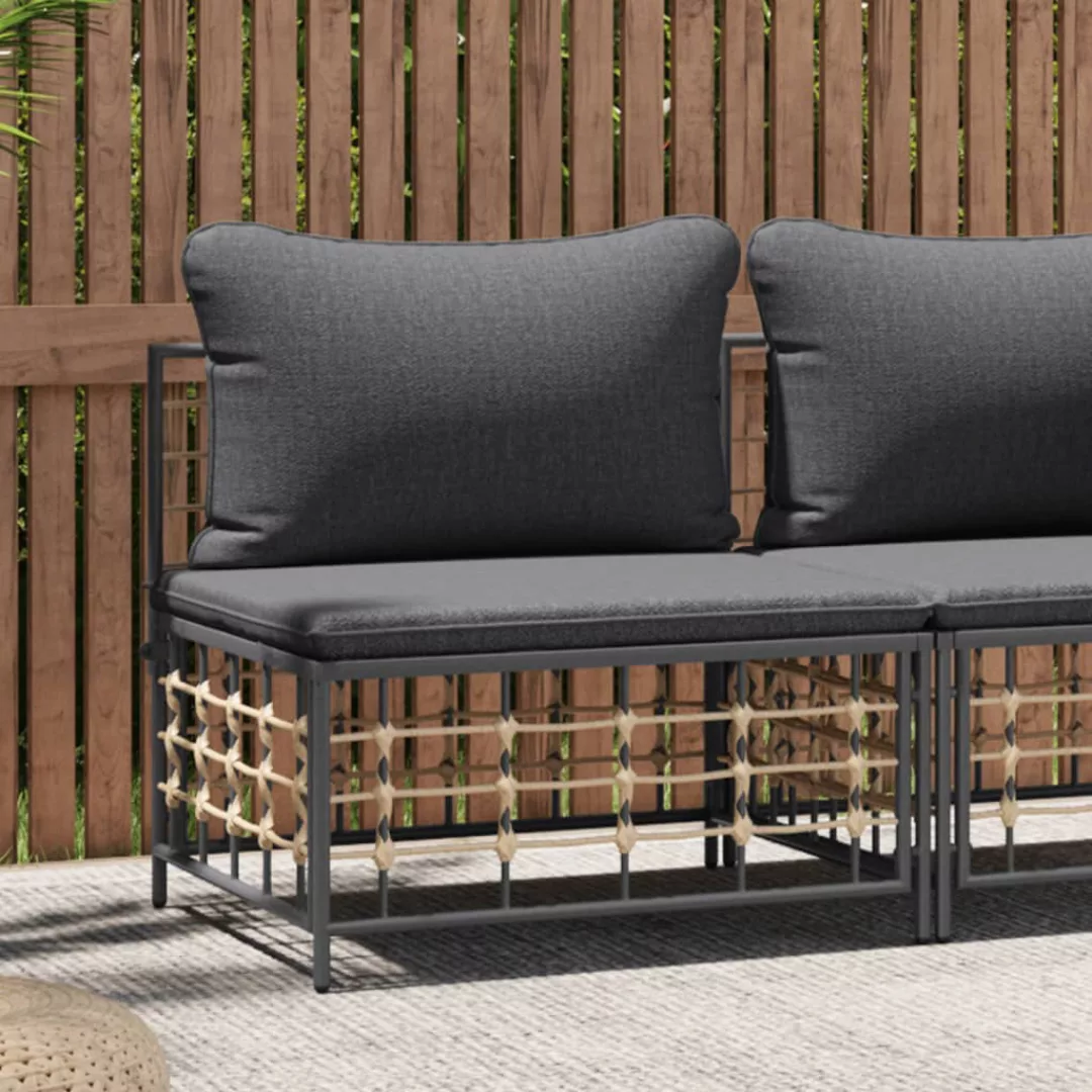 Vidaxl Garten-mittelsofa Mit Dunkelgrauen Kissen Poly Rattan günstig online kaufen