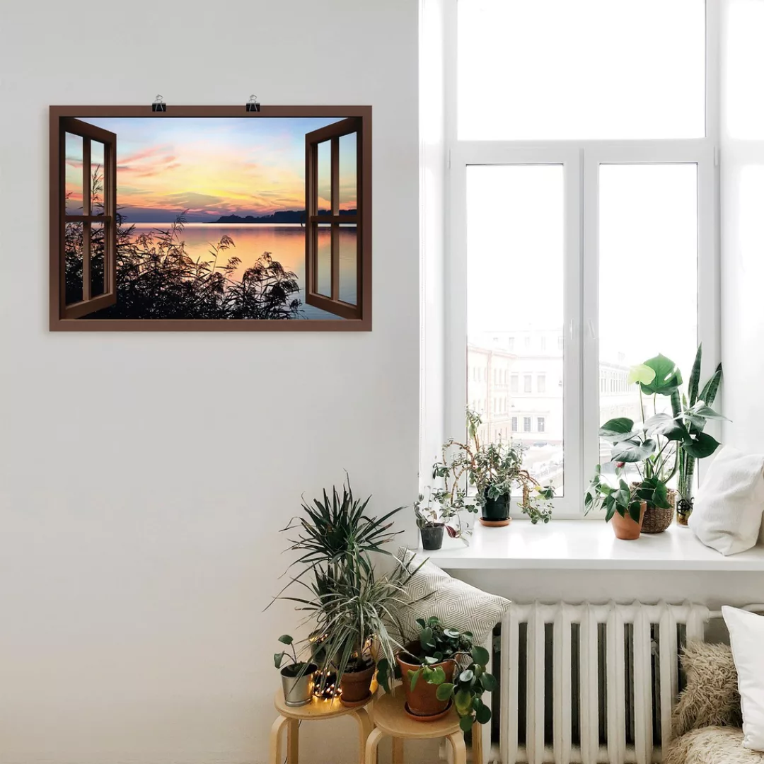 Artland Wandbild "Fensterblick - Abendrot im Schilf", Fensterblick, (1 St.) günstig online kaufen