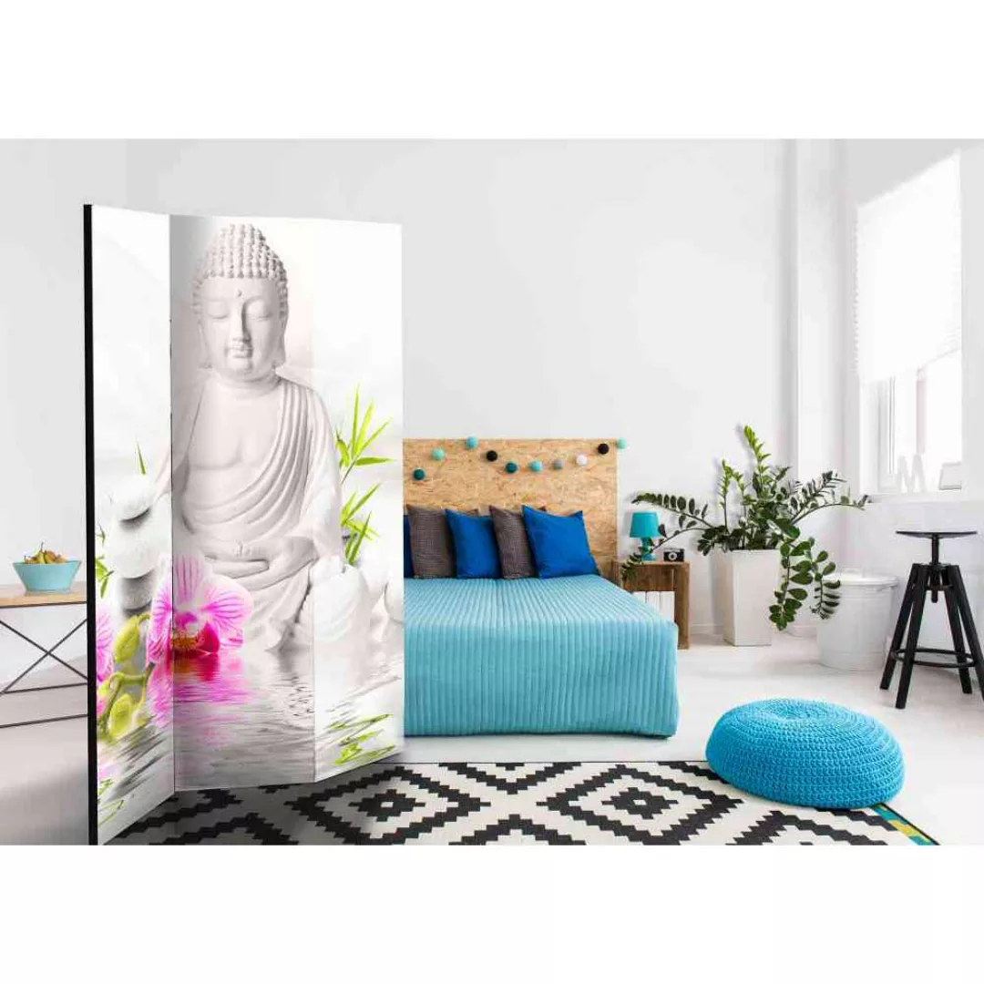 Paravent mit Buddha in Weiß 135 cm breit günstig online kaufen