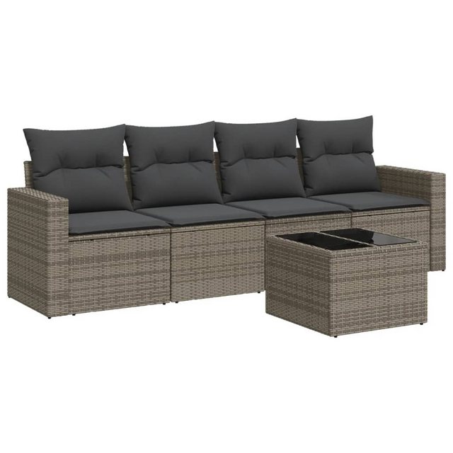 vidaXL Sofaelement 5-tlg. Garten-Sofagarnitur mit Kissen Grau Poly Rattan ( günstig online kaufen