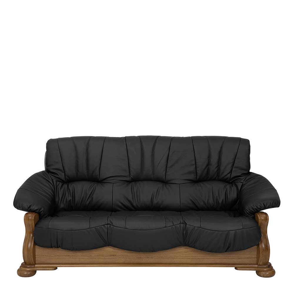 Sofa Eiche Leder schwarz Made in Germany rustikalen Stil günstig online kaufen