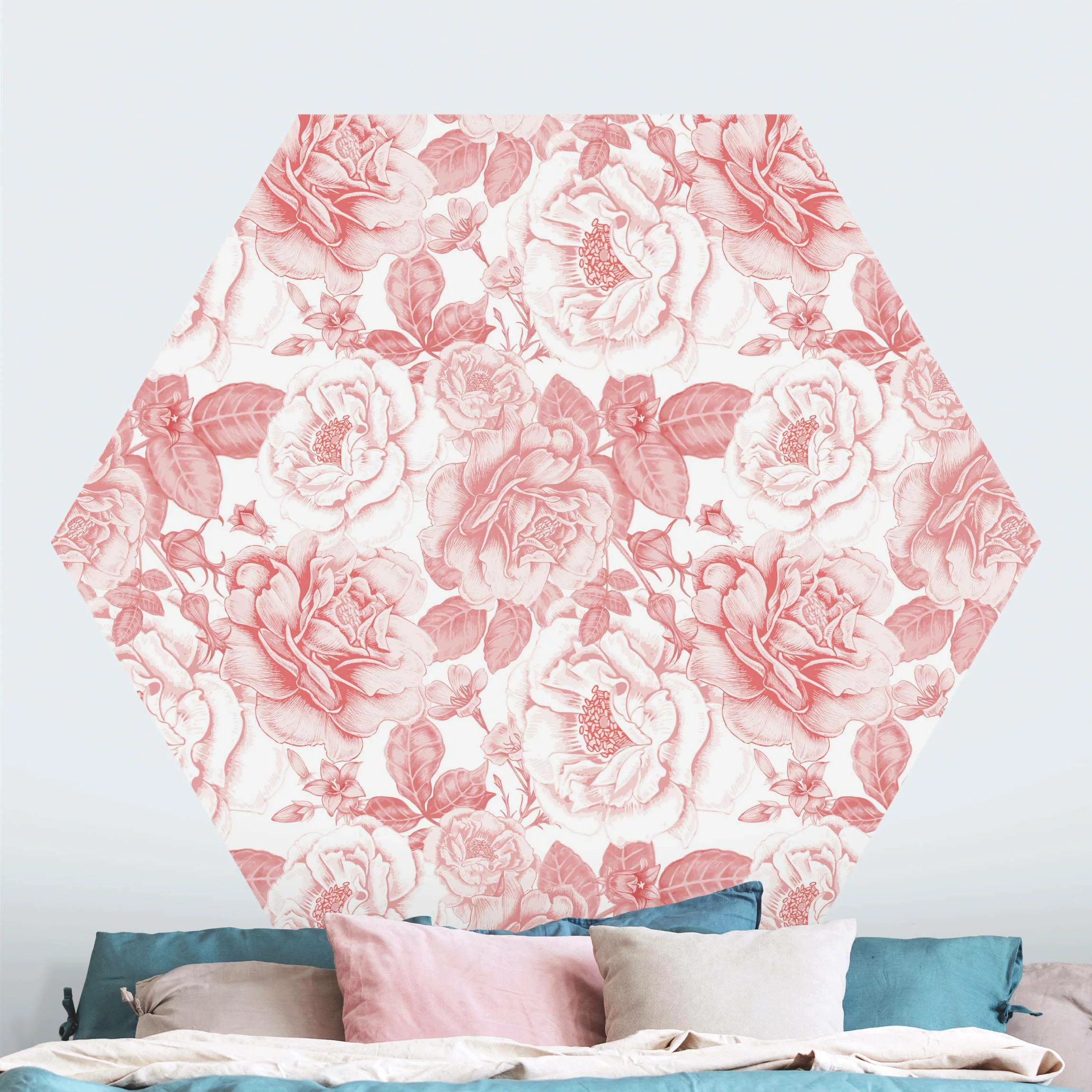 Hexagon Mustertapete selbstklebend Pfingstrosen Pattern Rosa günstig online kaufen