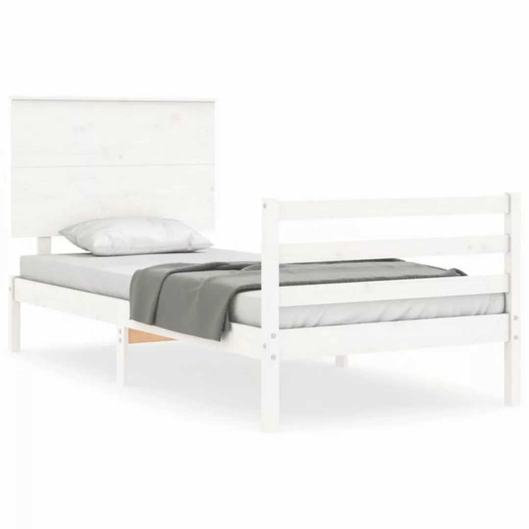 vidaXL Bett Massivholzbett mit Kopfteil Weiß 90x200 cm günstig online kaufen