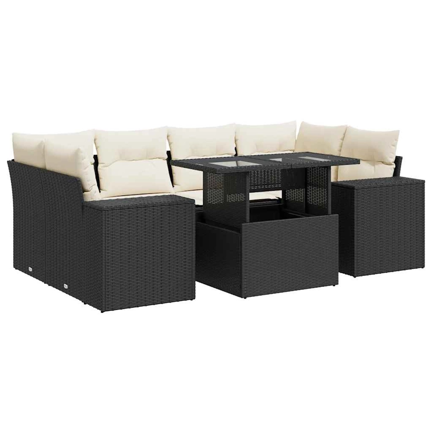 vidaXL 7-Tlg Garten-Sofagarnitur mit Kissen Schwarz Poly Rattan 3326747 günstig online kaufen