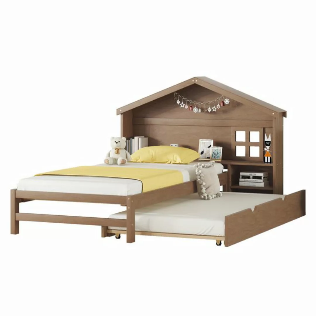 DOPWii Einzelbett 90*200cm Hausförmiges Kinderbett,Flaches Bett,Kleine Fens günstig online kaufen