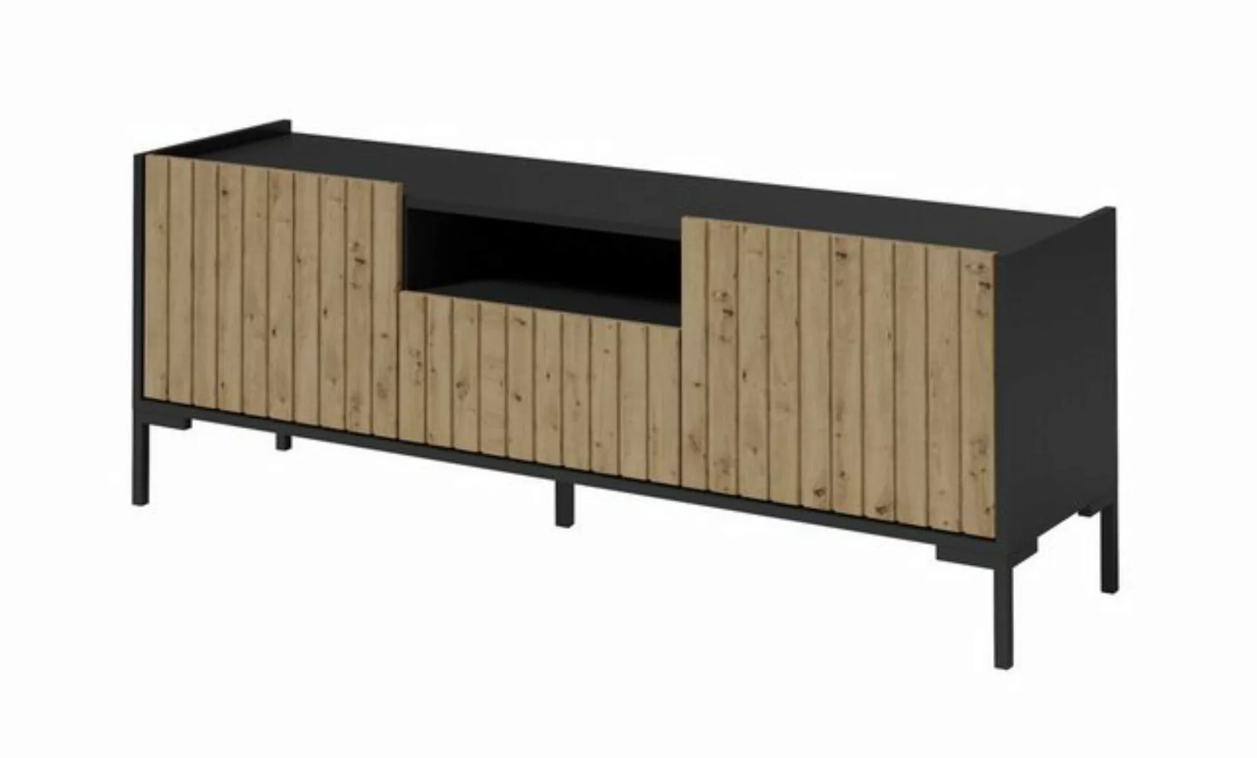 Furnix TV-Schrank LANDIO-4 Lowboard mit kannelierten Fronten Schwarz günstig online kaufen