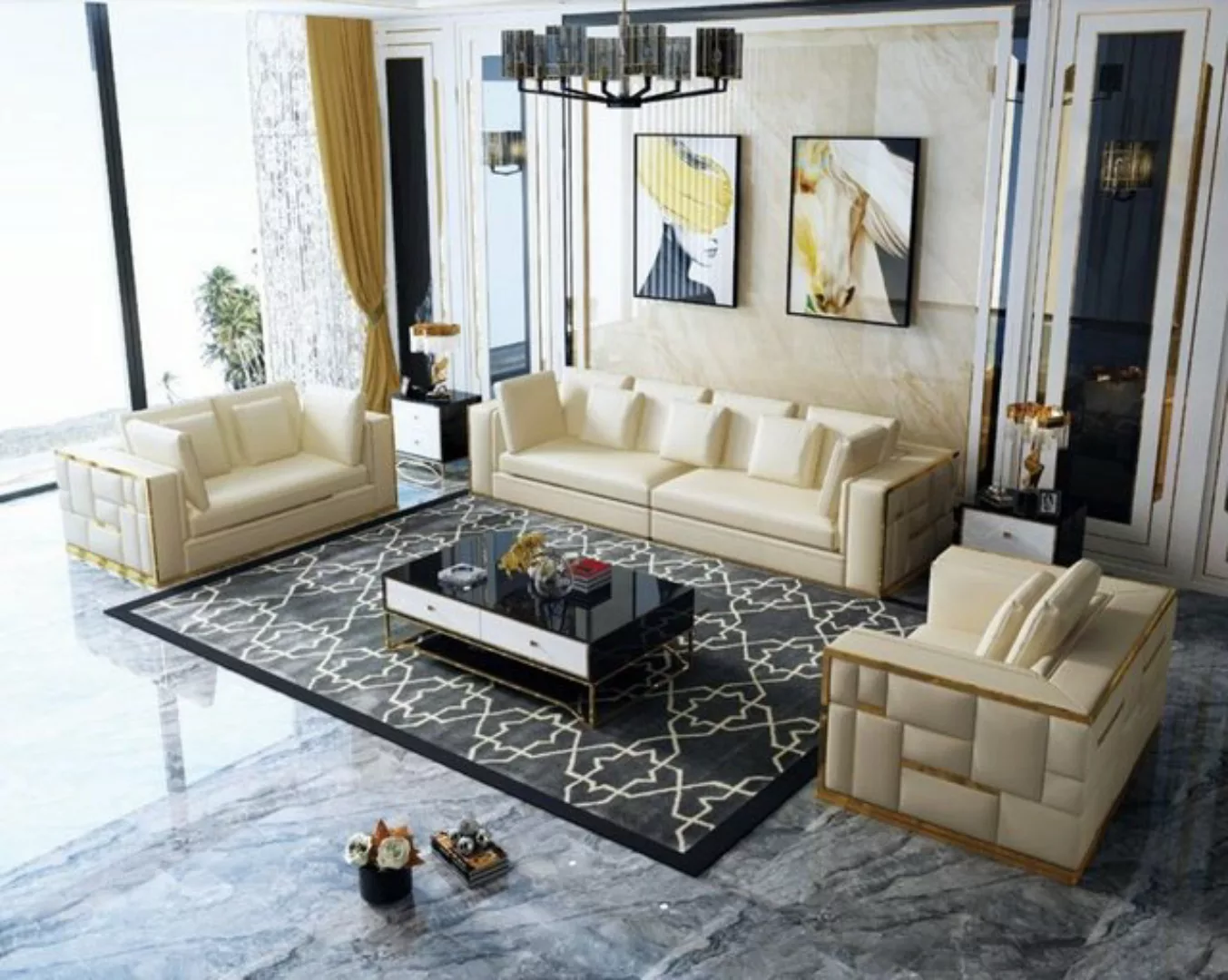 JVmoebel Sofa Weiße Wohnlandschaft Garnitur Design Modern Sofagarnitur 3+2+ günstig online kaufen