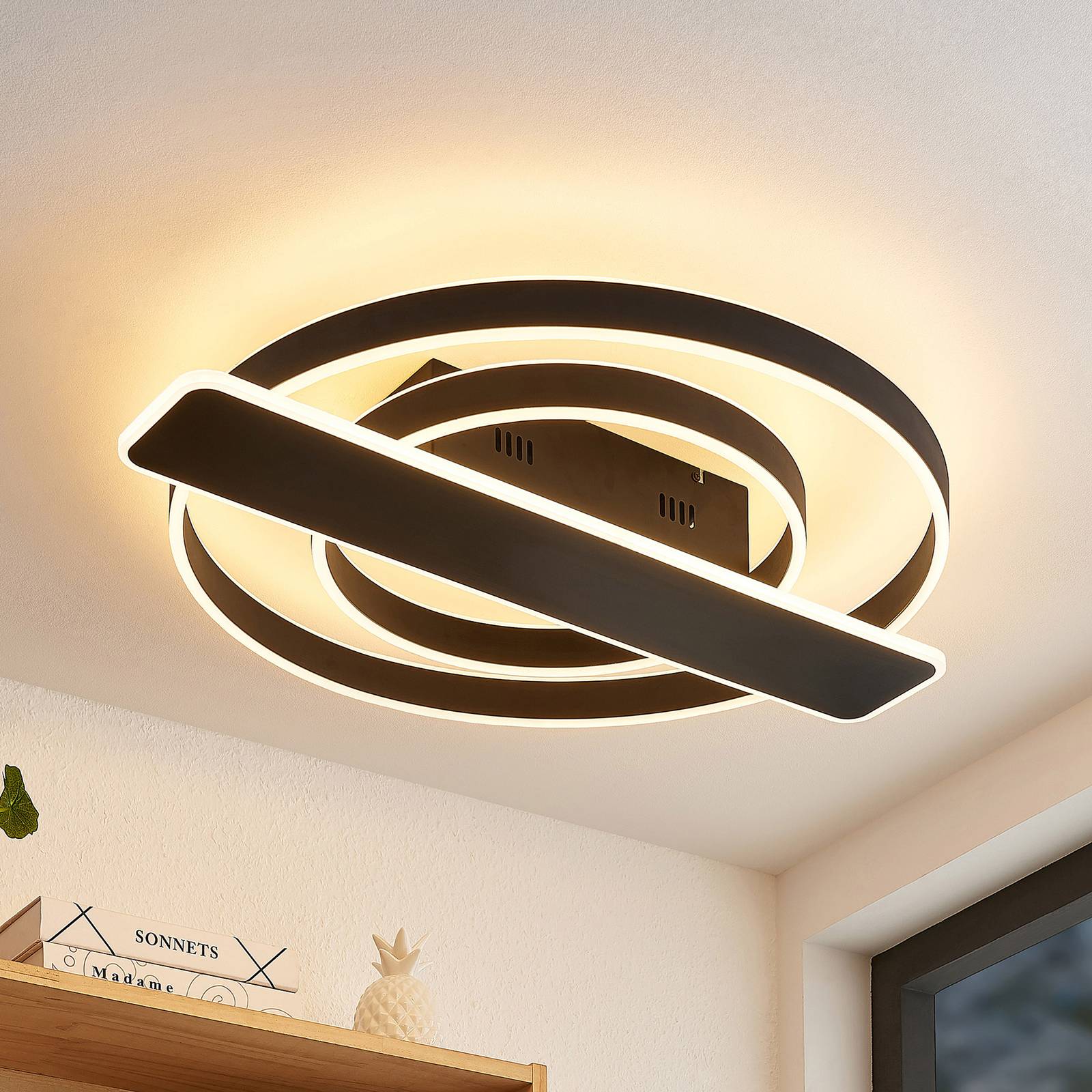 Lucande Linetti LED-Deckenlampe rund schwarz günstig online kaufen