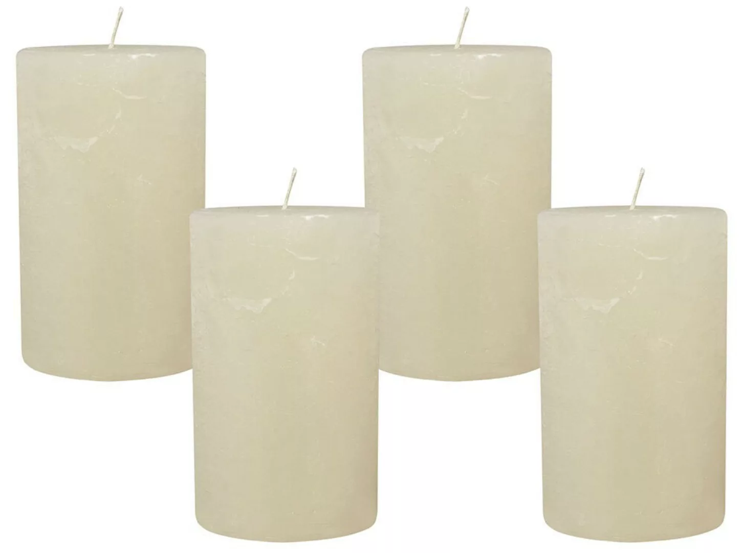 4 Rustic Stumpenkerzen Premium Kerze Creme Weiss 7x12cm - 55 Std Brenndauer günstig online kaufen