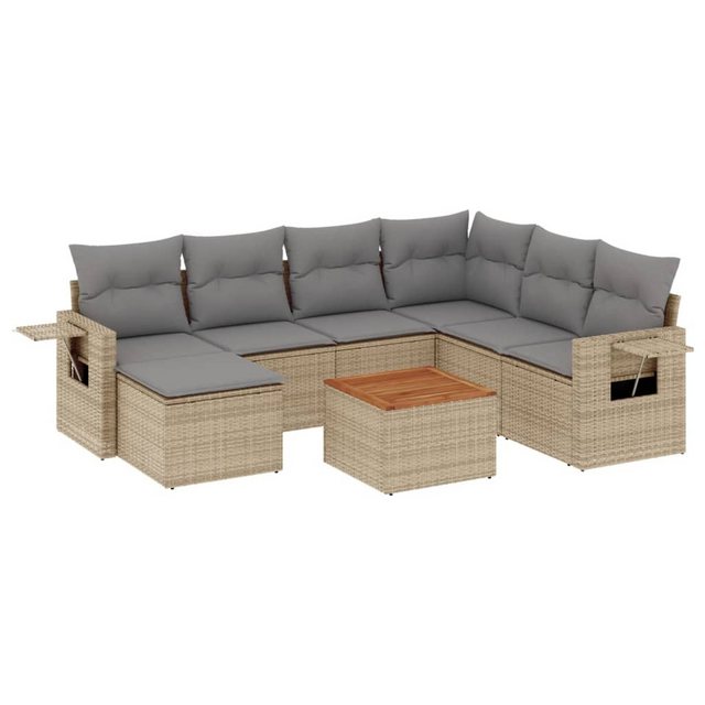 vidaXL Sofaelement 8-tlg. Garten-Sofagarnitur mit Kissen Beige Poly Rattan günstig online kaufen